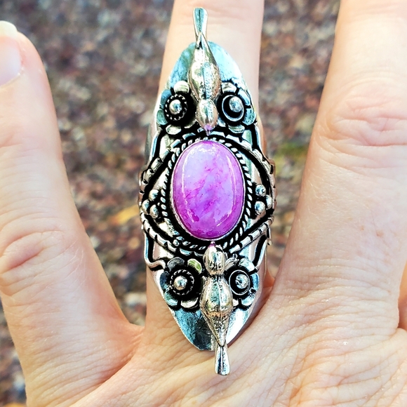 New Pink Rainbow Moonstone 925 Silver Birds Statement Ring. - Picture 15 of 16